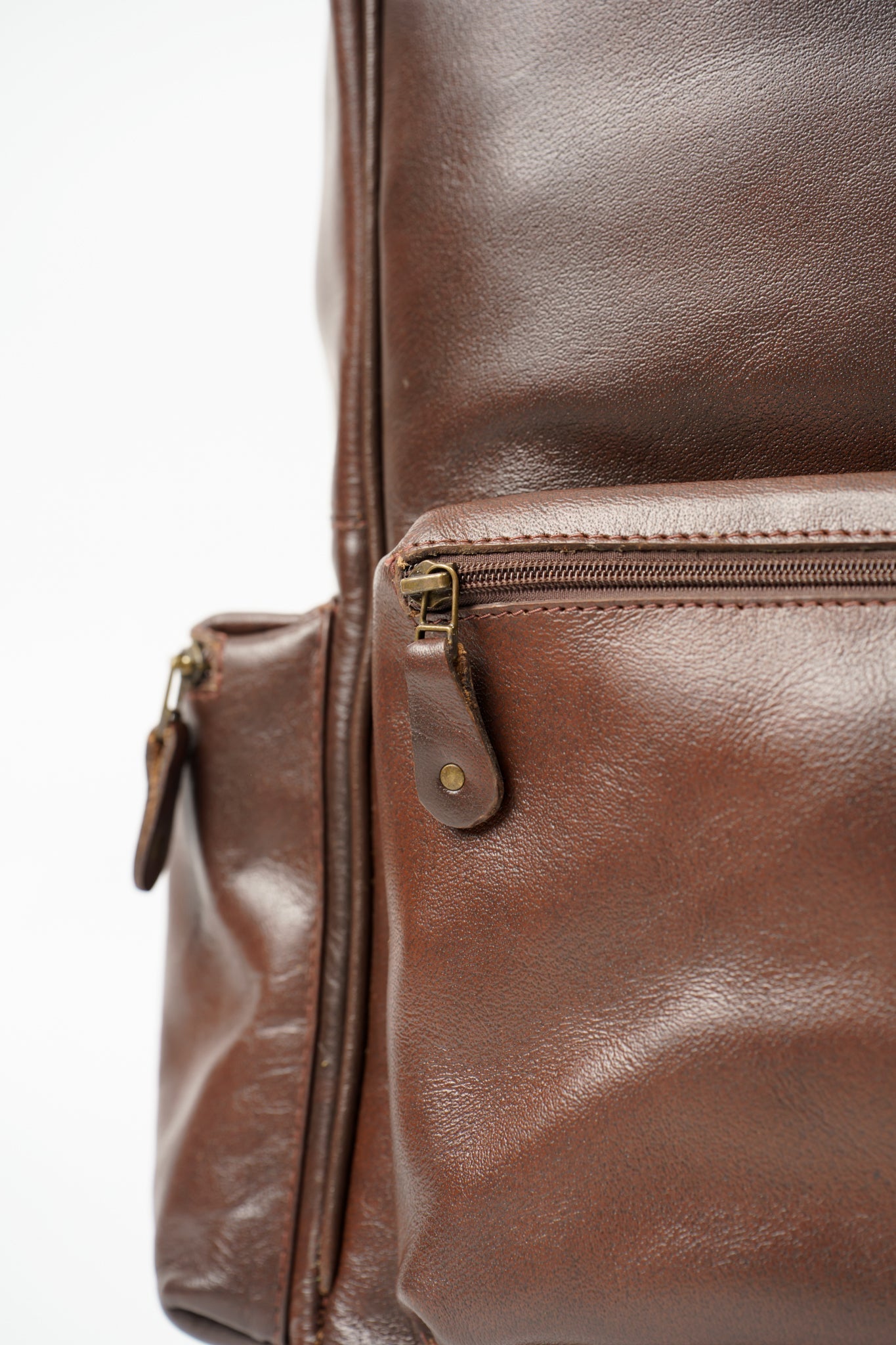 Leather Backpack Chocolate Brown with Side Pockets