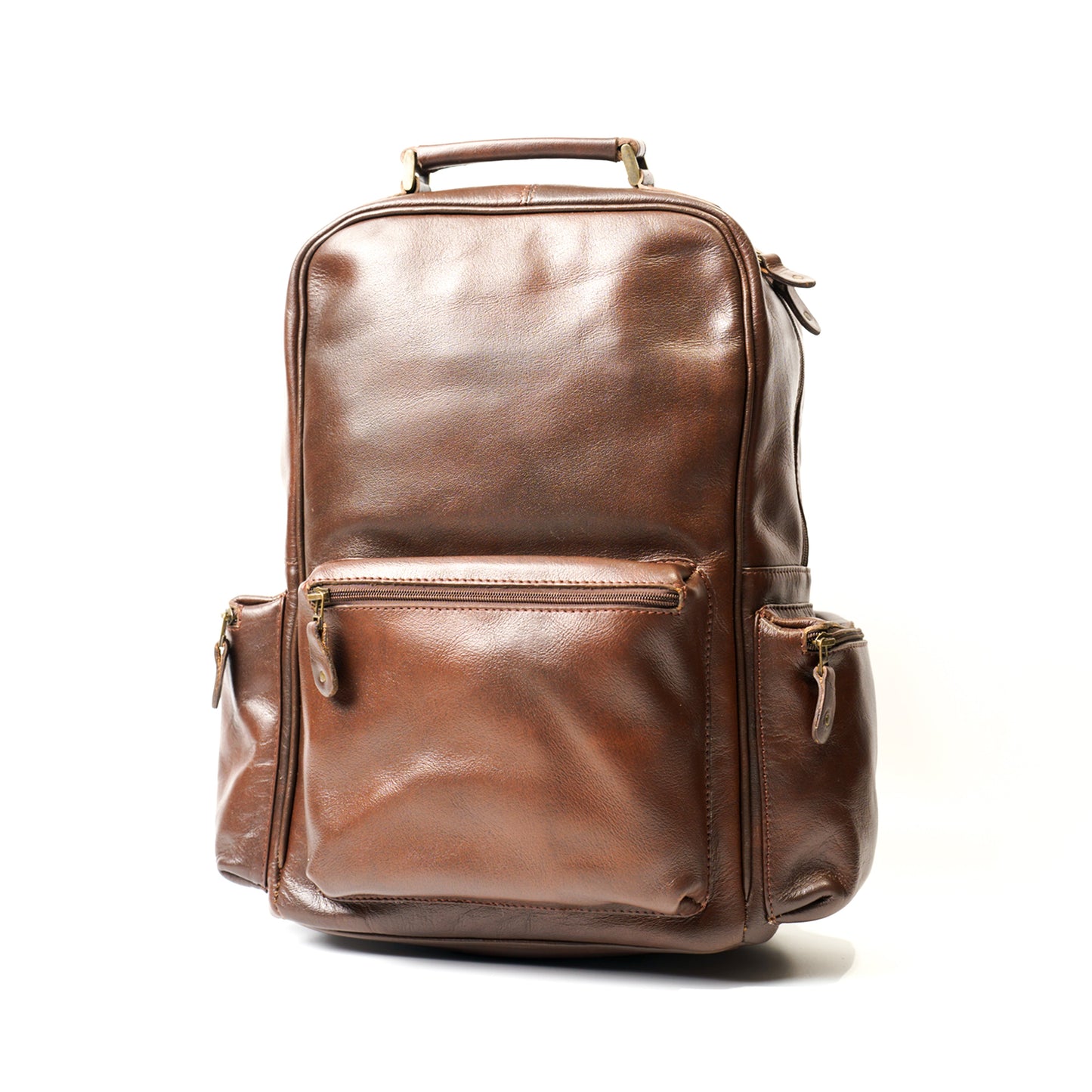 Leather Backpack Chocolate Brown with Side Pockets