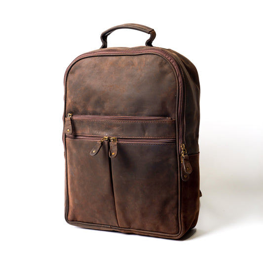 Leather Backpack Dark Brown Matte Leather