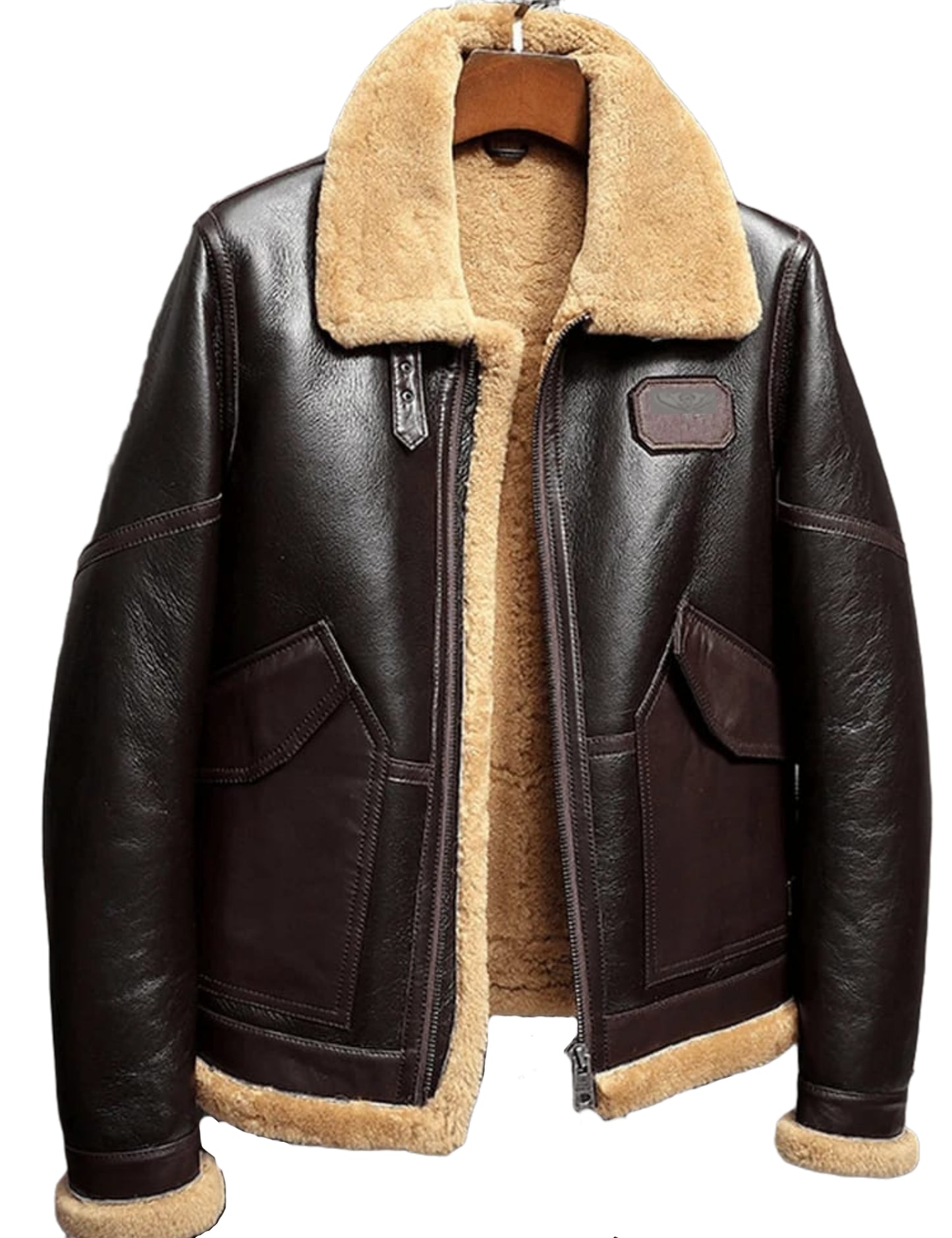 Leather Aviator RAF B3 Jacket, Faux Shearling Fur