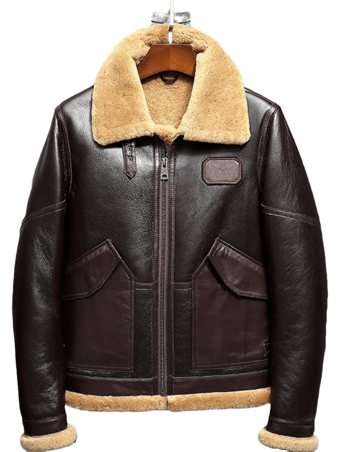 Leather Aviator RAF B3 Jacket, Faux Shearling Fur