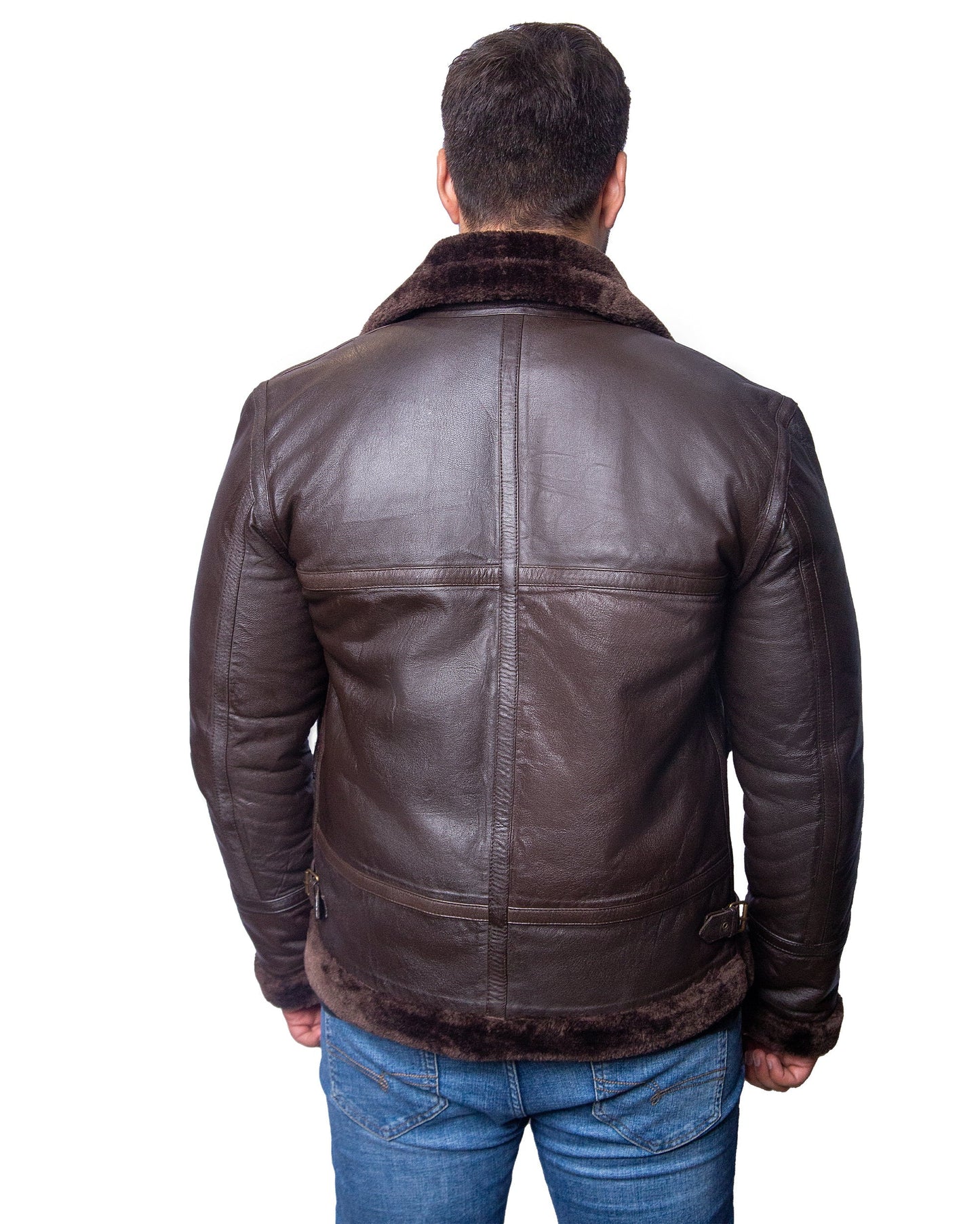 Brown Aviator Leather Jacket with Brown Shearling Fur