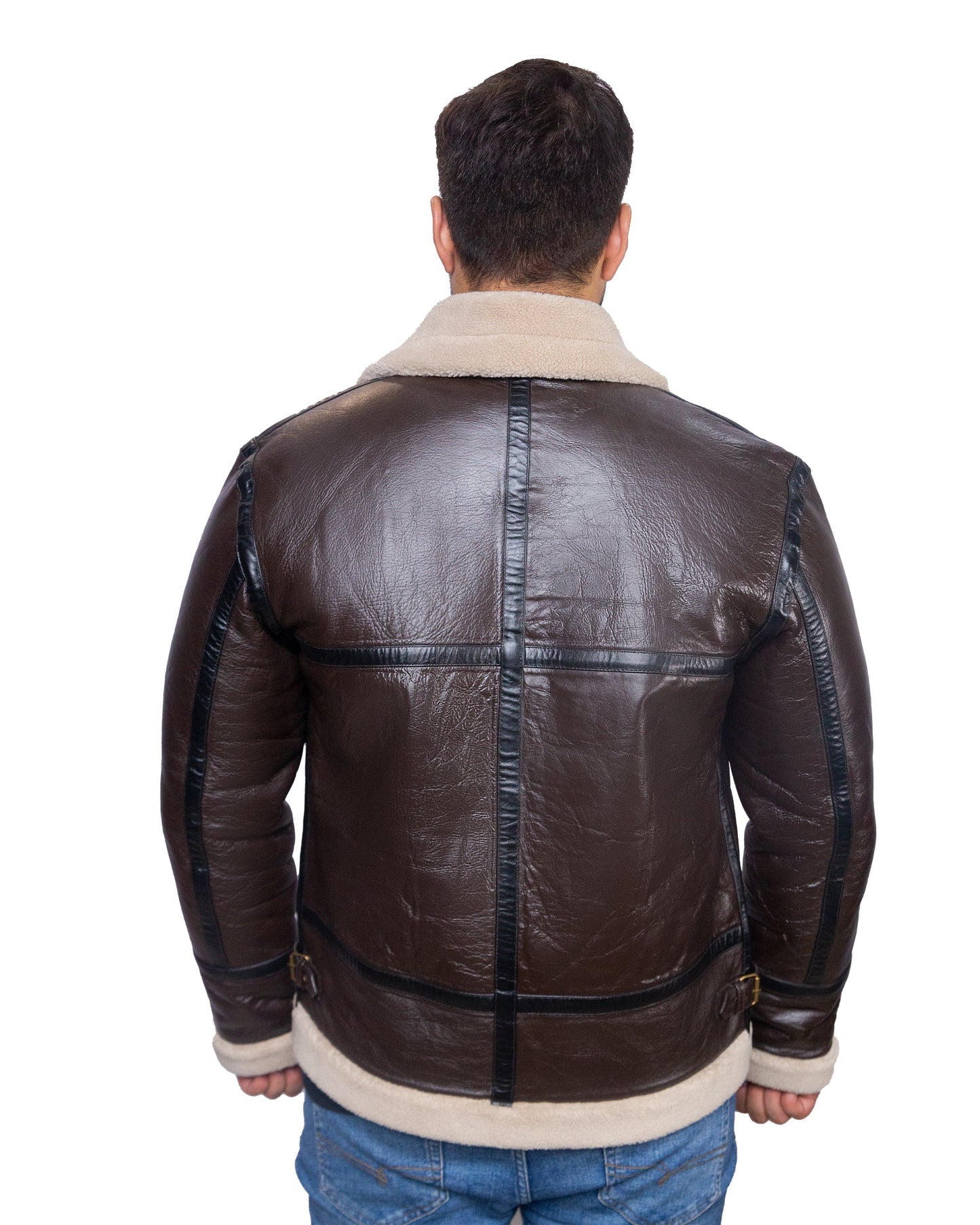 Brown Aviator Leather Jacket with Skin Shearling Fur