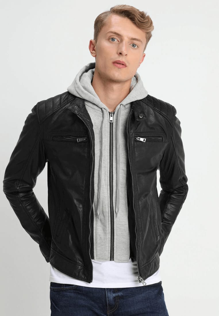 Sheepksin Leather Jacket W/ Fleece Jacket Hoodie