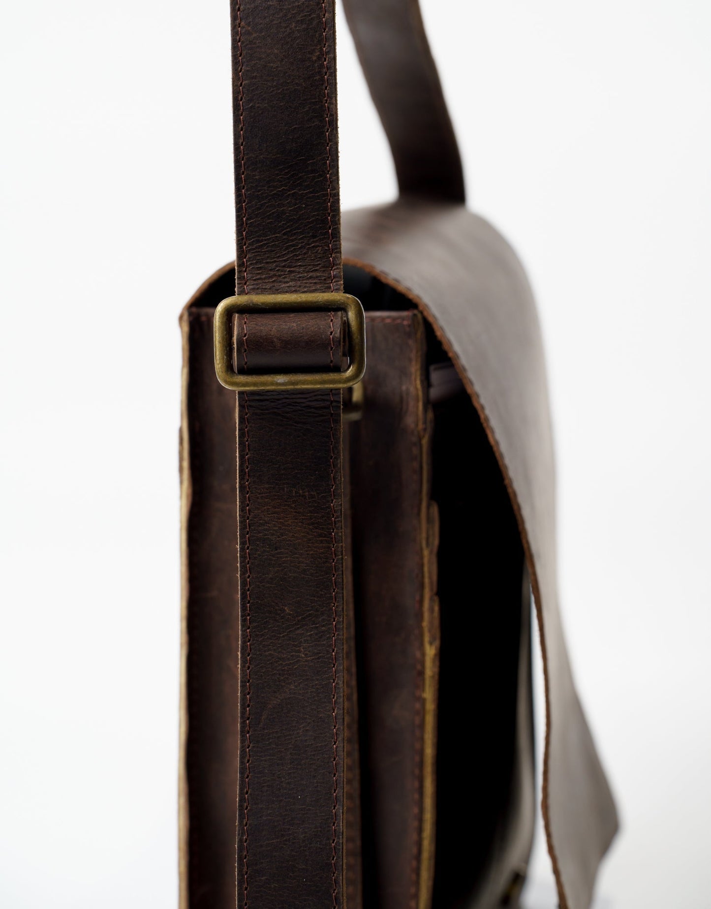 Messenger Laptop Bag Dark Brown Leather with Magnetic Closure