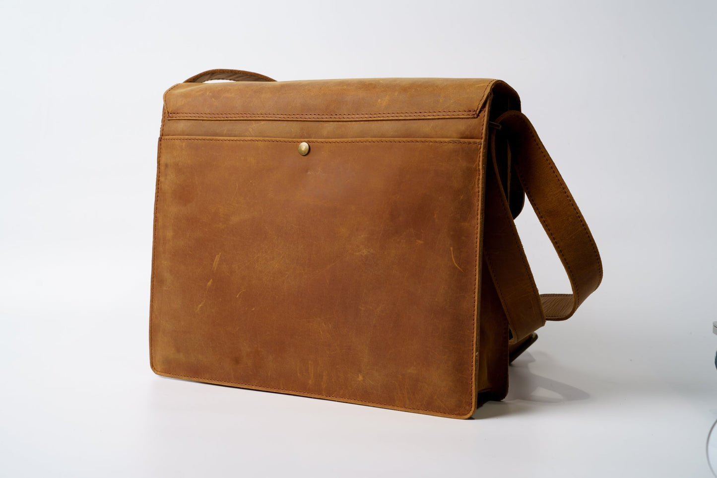 Satchel Laptop Bag Brown Leather with Strap Closure