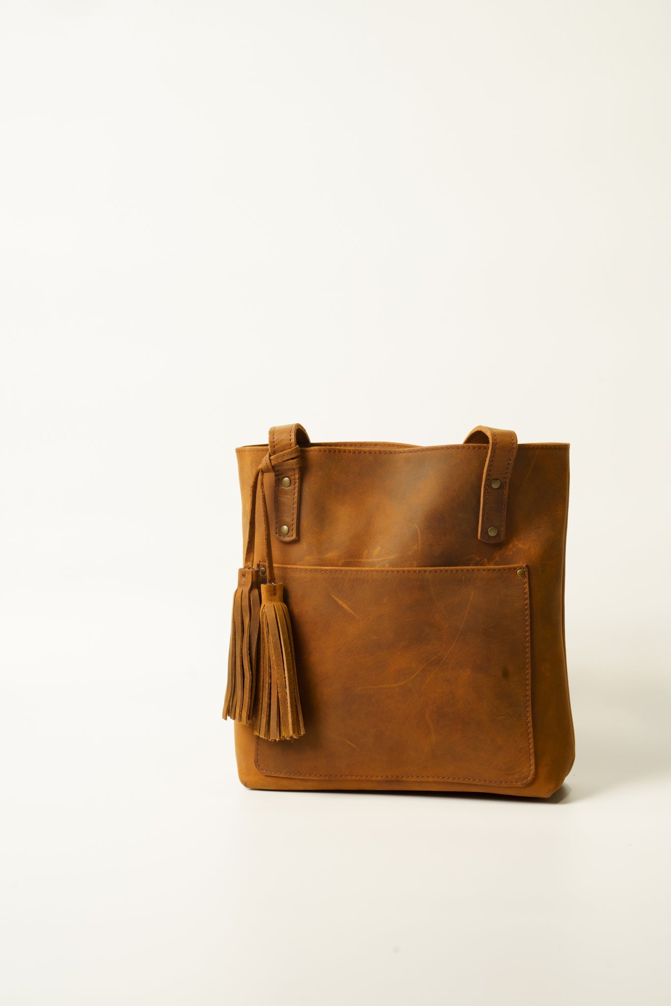 Leather Tote Bag for Women - Light Brown
