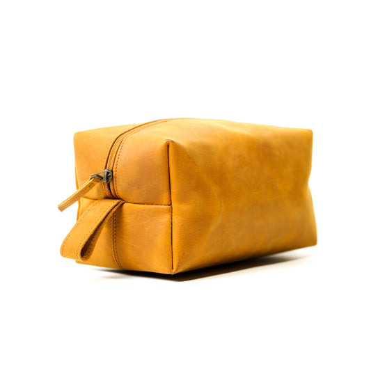 Leather Toiletry Bag Shaving Kit Light Brown