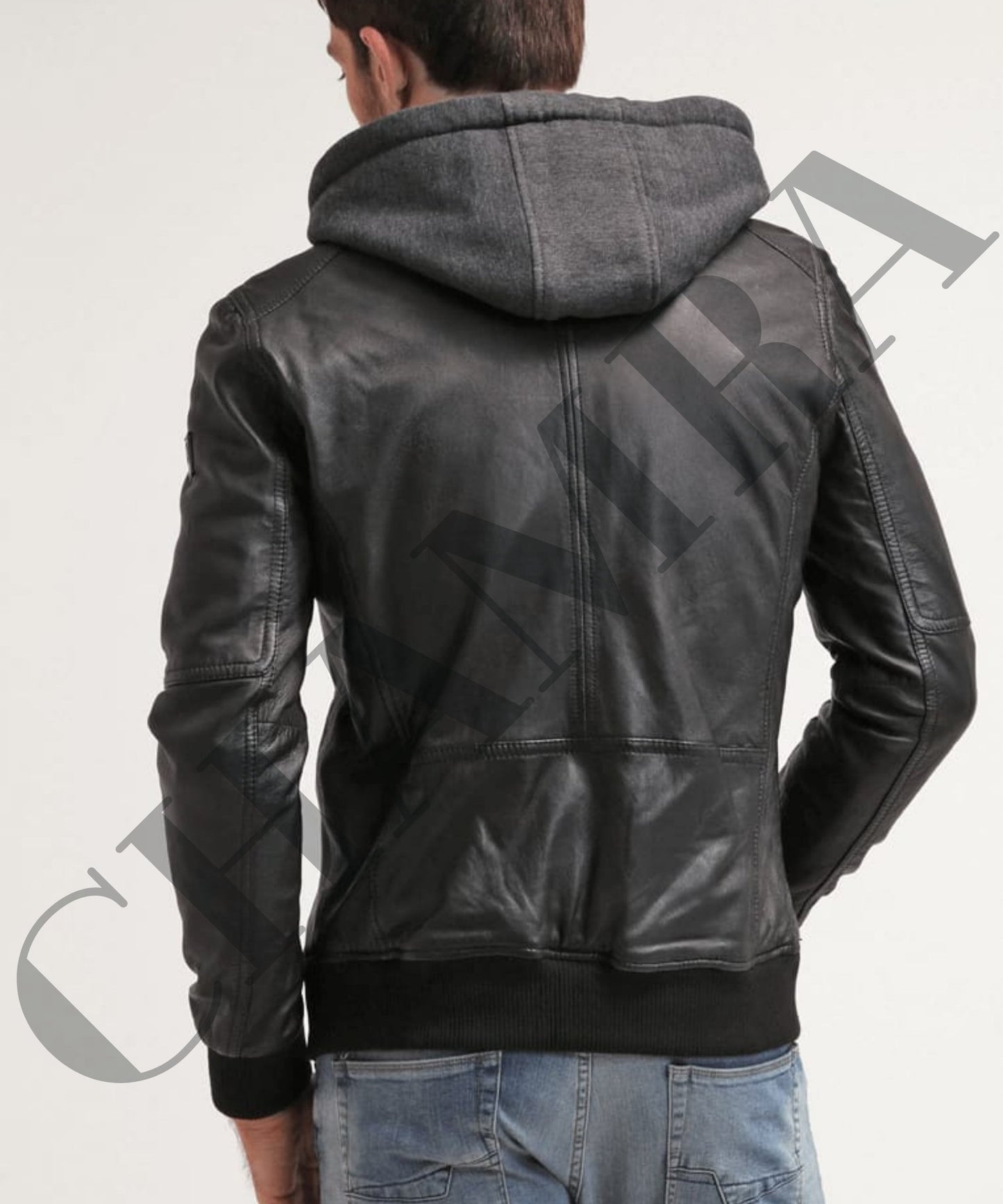 Sheepskin Leather Jacket W/ Fleece Hoodie