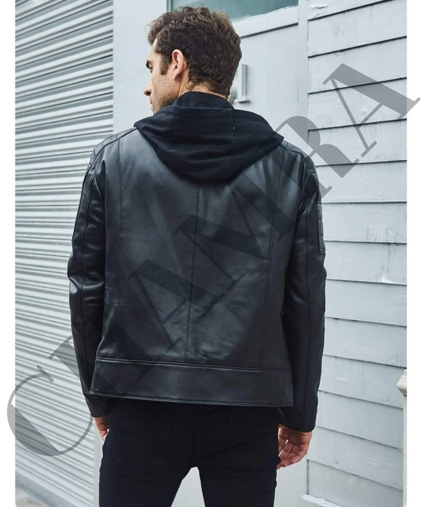 Black Leather Biker Jacket for Men