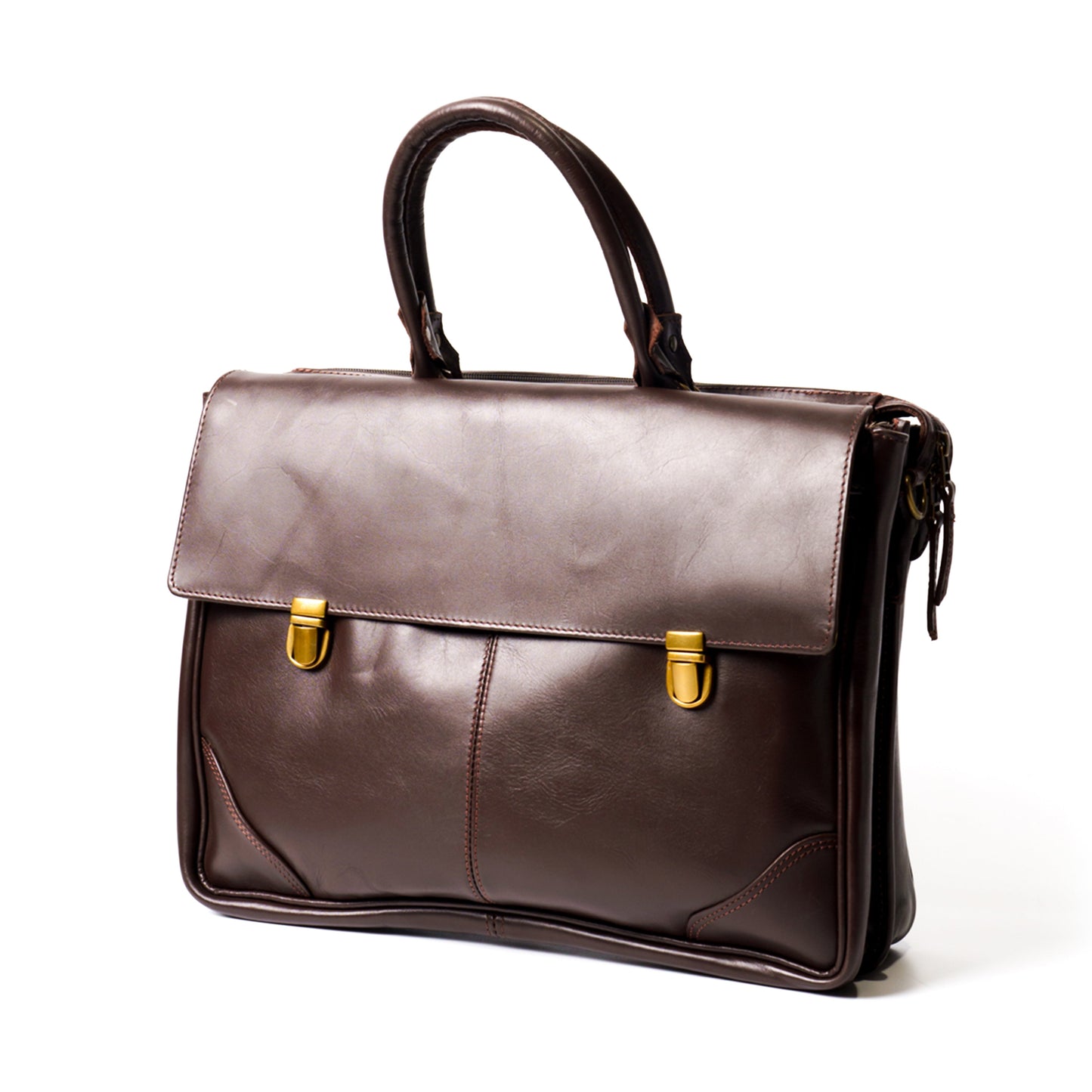Laptop Bag Maroon Leather with Brass Buckles