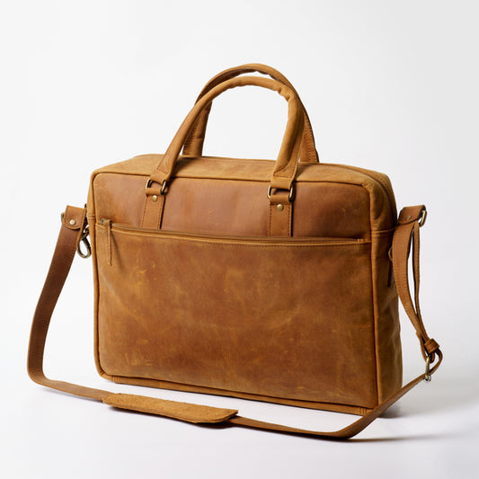Sleek Leather Laptop Bag Desert Brown