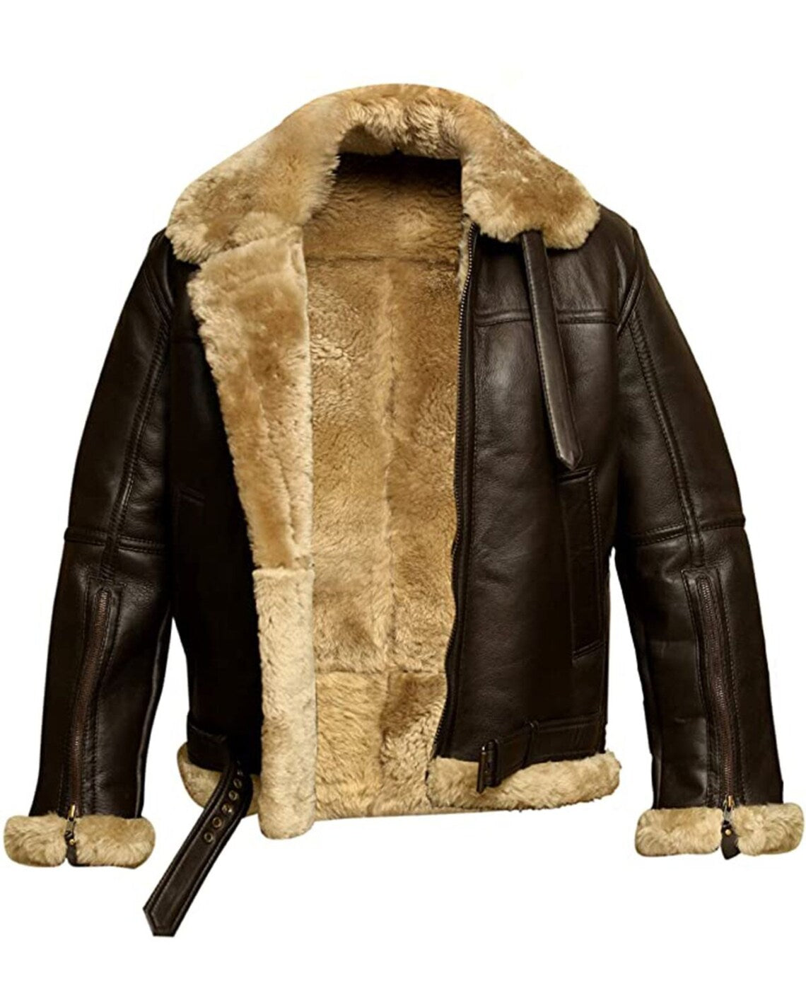 Skin Shearling Fur-Lined Black Leather Jacket