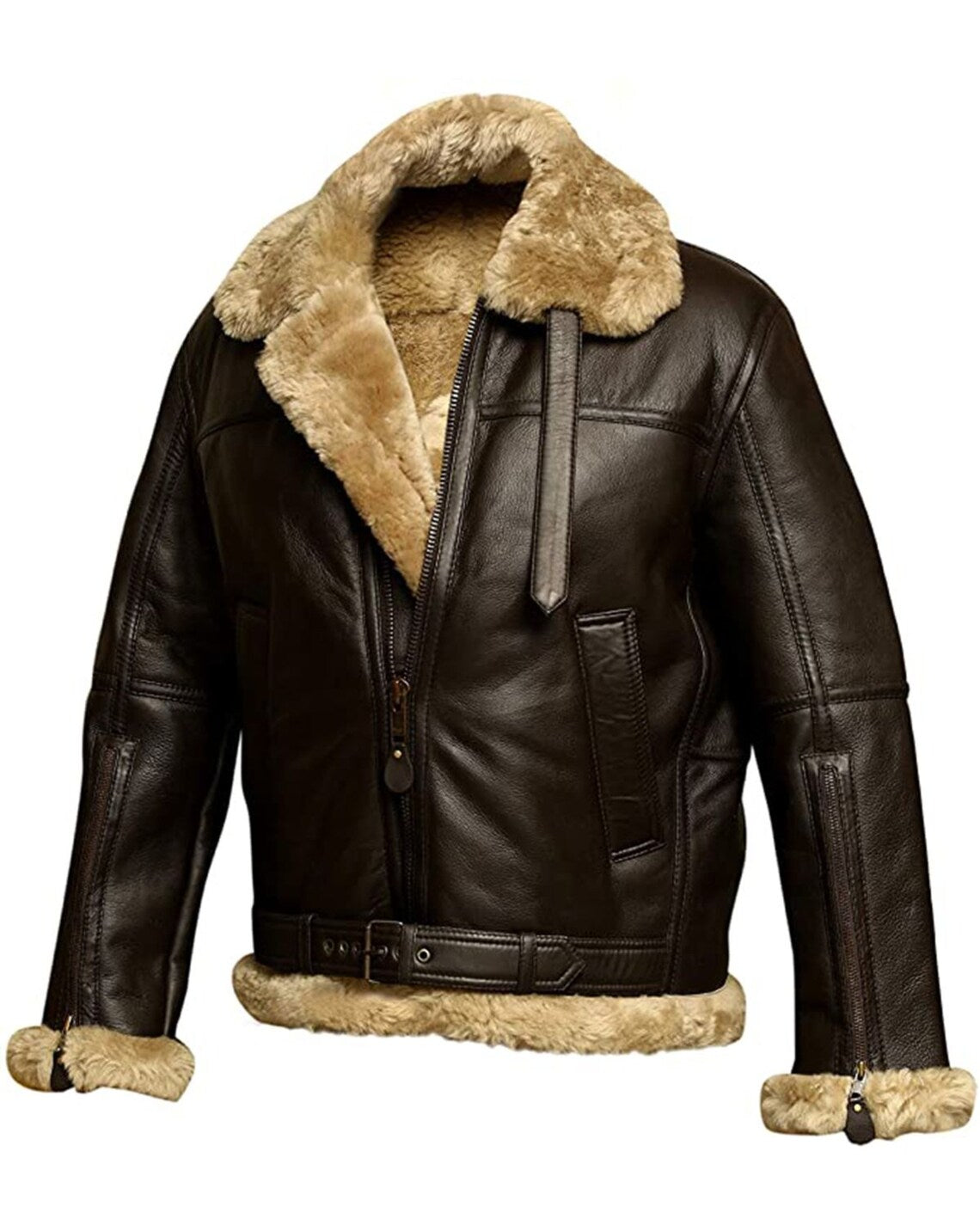 Skin Shearling Fur-Lined Black Leather Jacket