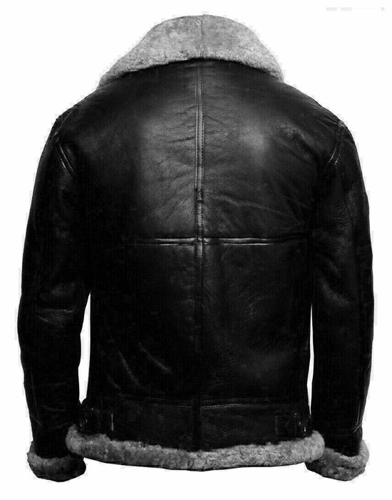 Gray Shearling Fur-Lined Black Leather Aviator Jacket – Chamra Handcrafted