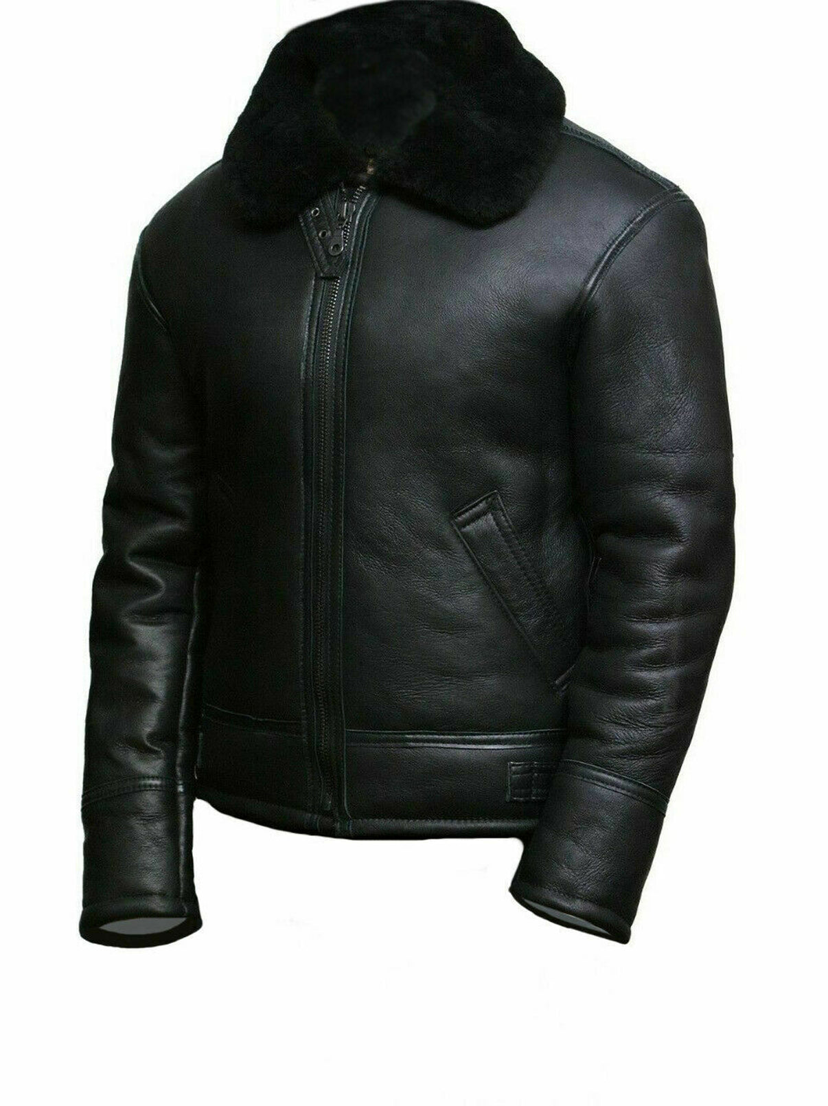 Black Shearling Fur Aviator Leather Jacket – Chamra Handcrafted