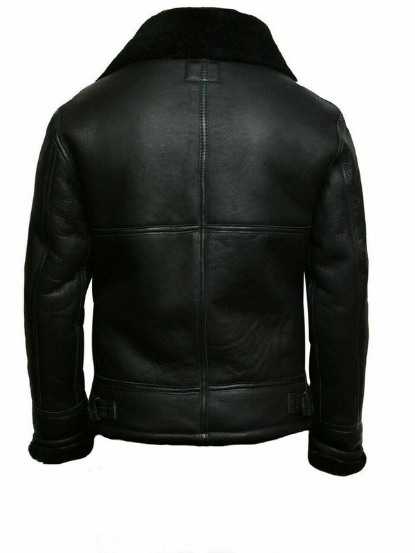 Black Shearling Fur Aviator Leather Jacket – Chamra Handcrafted